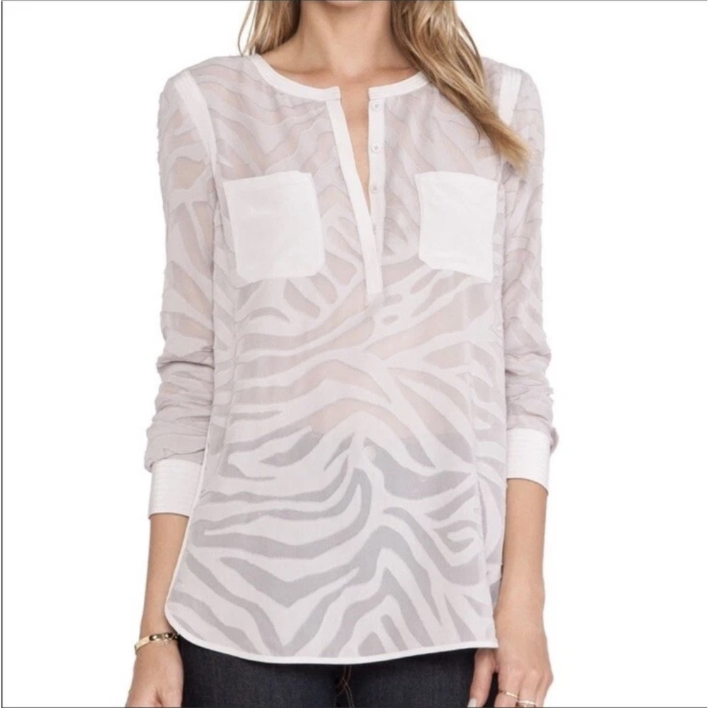 Rebecca Taylor - Lavender Textured Print Quarter Button Front Blouse‎ Women’s 4